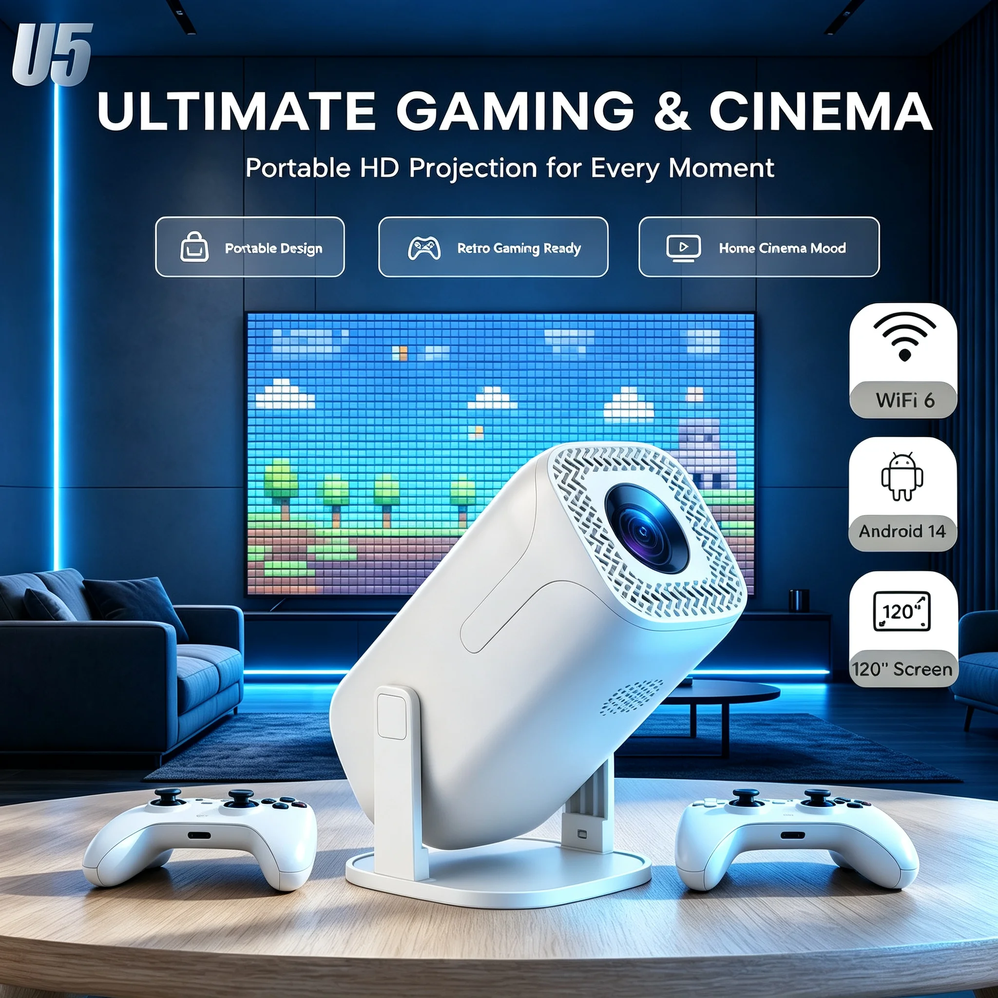 dreress-u5-gaming-projector-android14-8k-support-netflix-officially-licensed-36000-games-wireless-gamepad-bluetooth-voice-remot