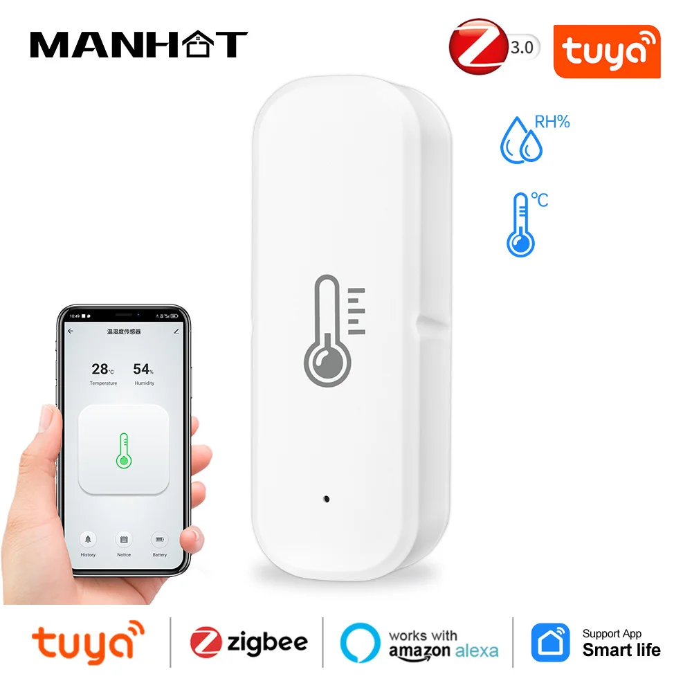 Tuya Smart Zigbee temperatuur- en vochtigheidssensor Smart Home thermometer Monitor slim leven Compatibel met stembediening Alexa