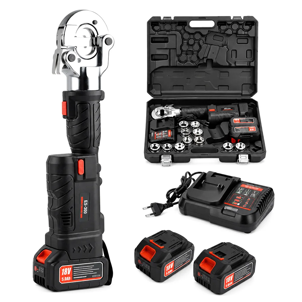 SIHAO 360° Rotating Crimp Head ES-300 Rechargeable Hydraulic Crimping Pliers Straight-Handle Crimper Aluminum Terminals
