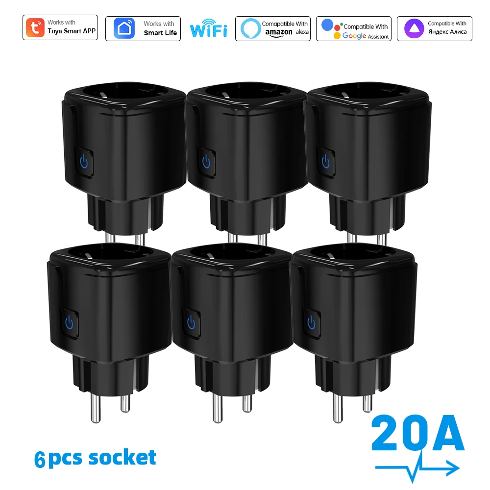 Tuya Smart Socket WiFi-afstandsbediening EU-stekker met energiemonitoring 16A/20A Spraakbesturing Google/Alexa Tijdgestuurd