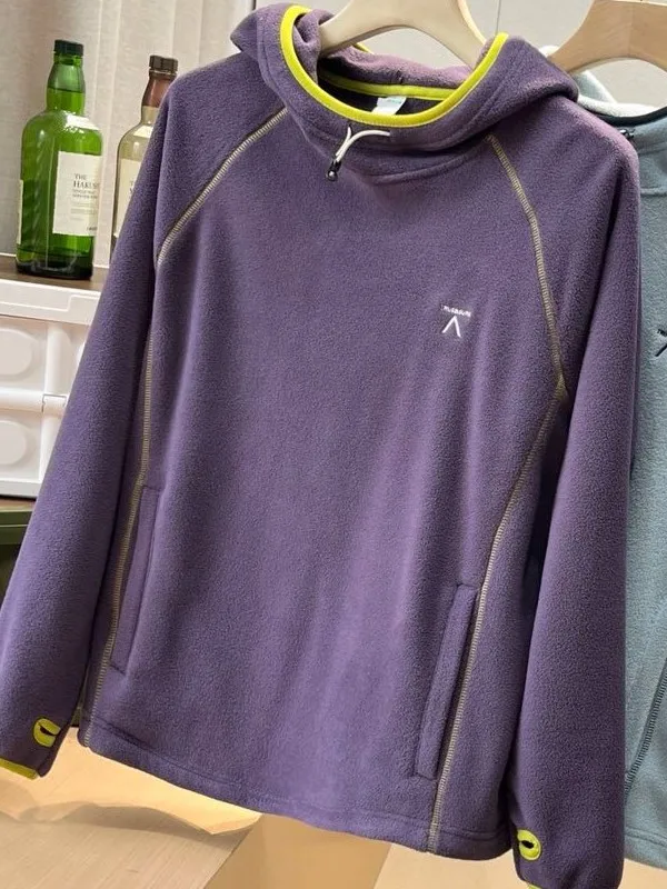 Fleece Lined Hoodie Sweatshirt Unisex Thickened Sportswear Half High Collar Autumn Winter Warm Outerwear Polyester Fiber