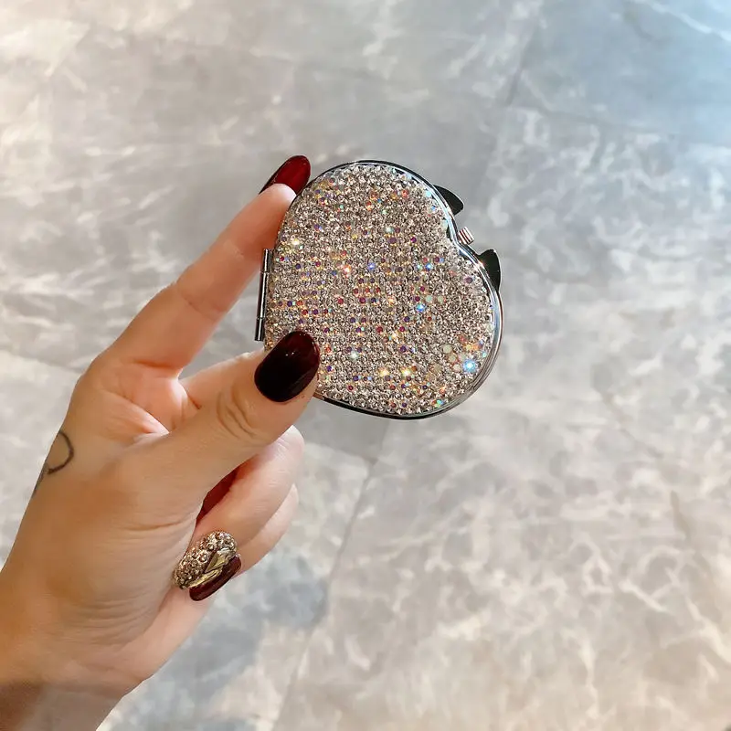 Sparkling Rhinestone Makeup Mirror Foldable Pocket Mini Double-sided Mirror Portable Mirror Makeup Mirrors Beauty Tool Girl Gift