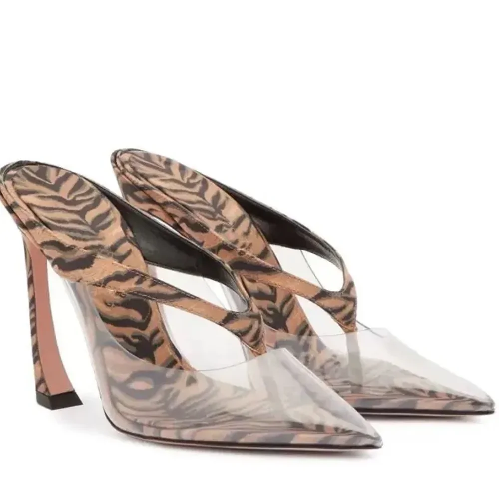 

Leopard Transparent Flip Toe Sandals Sexy Pointed Toe Thin Heel Slip On New Arrivals Fashion Women Modern Shoes