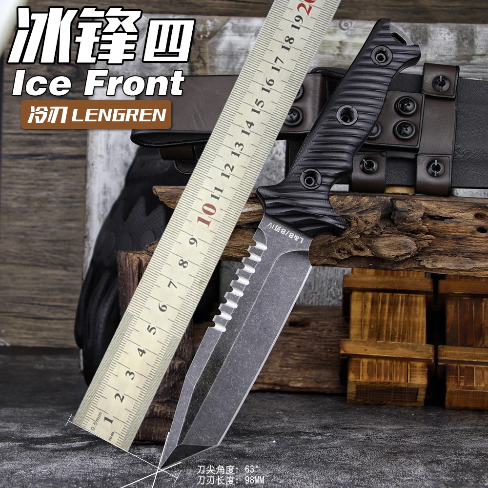 

LENGREN Tactical 11.5 Inches Full Tang Jungle Primitive Tanto Fixed Blade,Sharp Dorsal Tooth and Camping Survival Knife