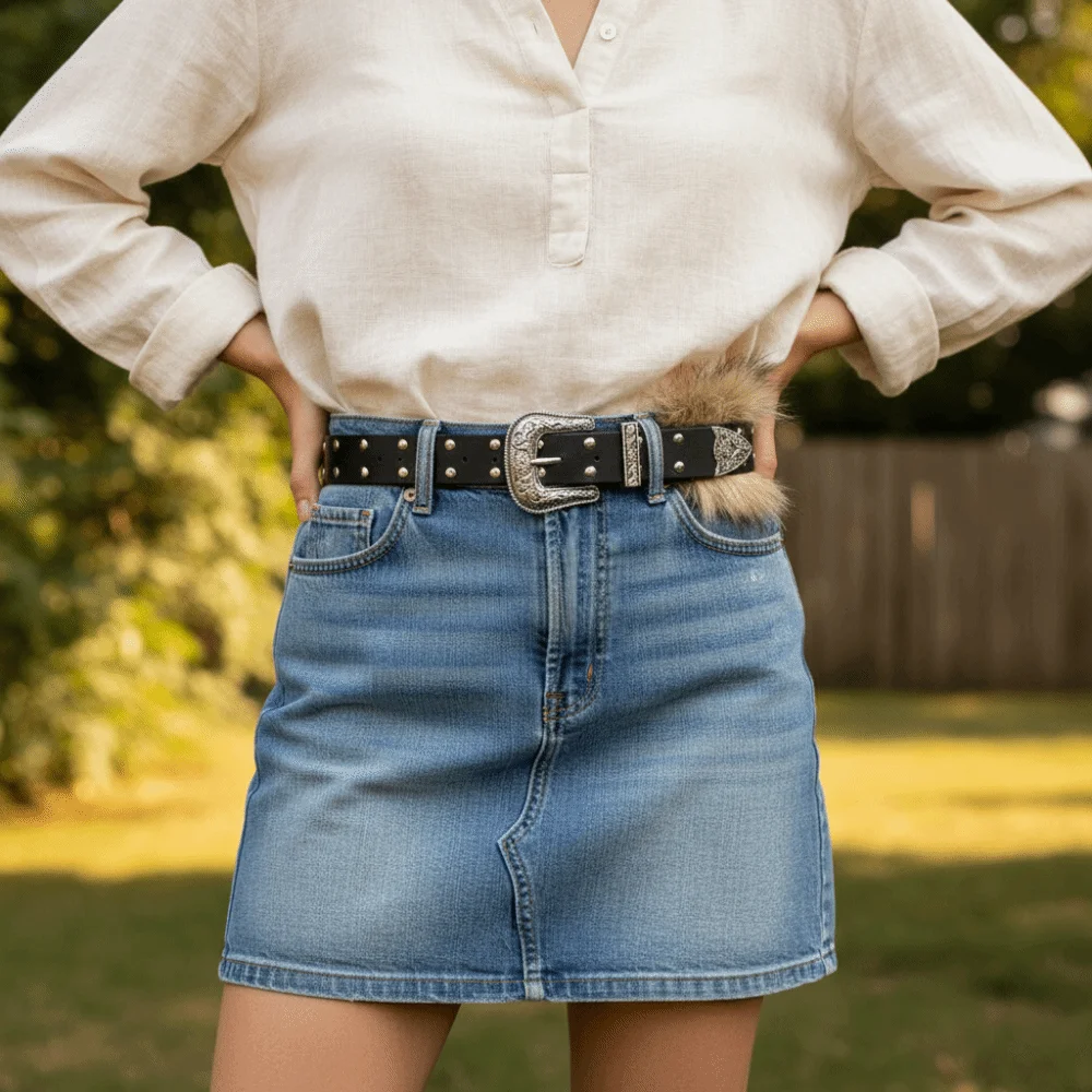 أزياء الرجعية الجلود الفراء حزام برشام فاسق نمط حزام الجينز ديكور واسعة Y2K حزام النساء