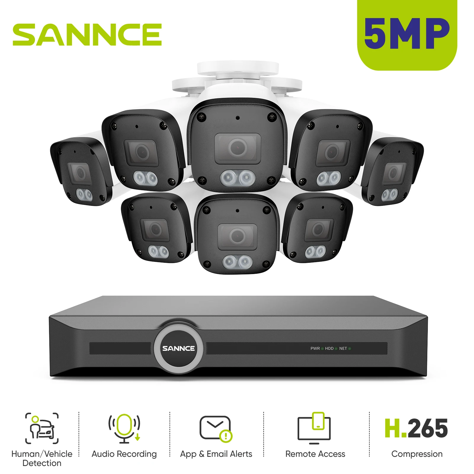 

SANNCE 5MP 8 Channel PoE Security System,S+265,Human & Vehicle Detection Night Vision Smart Notification with Image Attached