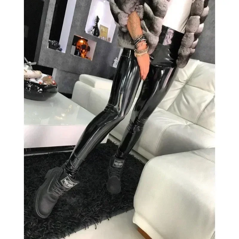 Sexy Black PU Leather Tights Women High Waist Pants High Elastic Slim Fashion Hip Liftting Leggings Skinny Plus Size Tights