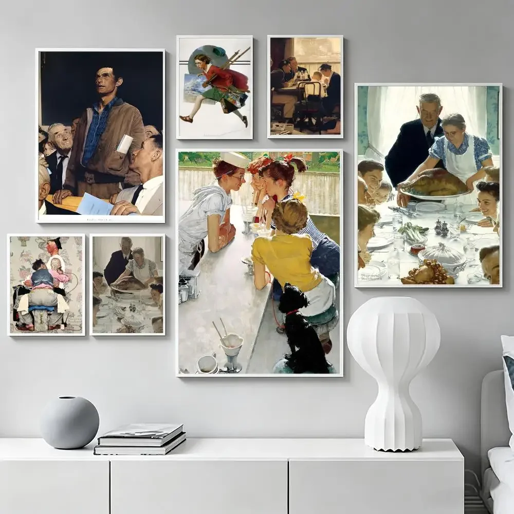 Artist N-Norman Rockwell Poster Premium Art Wall Decor, Simple Ornament for Living and Leisure Areas