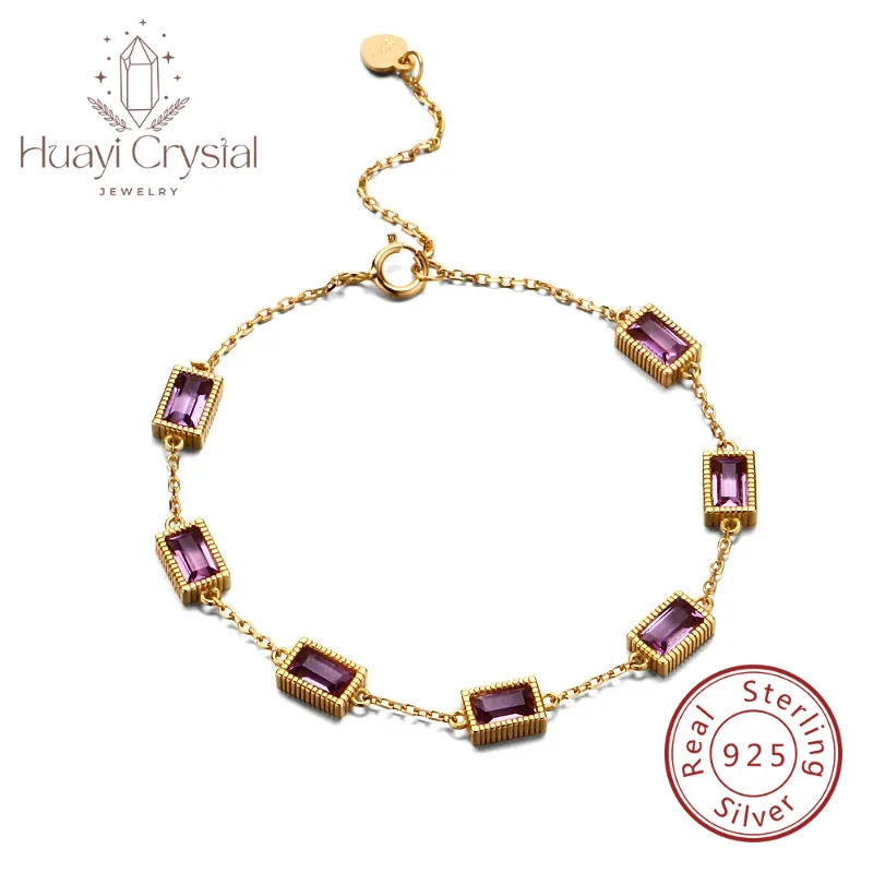 

S925 silver light luxury jewelry carved natural crystal bracelet female candy color amethyst olive mopping pad