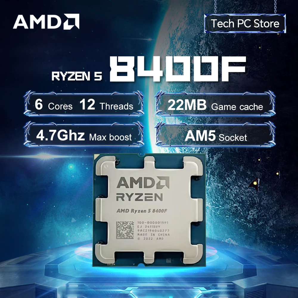 새로운 AMD R5 8400F L3=16M 4.2GHz 6코어 12스레드 프로세서 65W Ryzen 5 8400F 4NM DDR5 소켓 AM5(팬 없음)