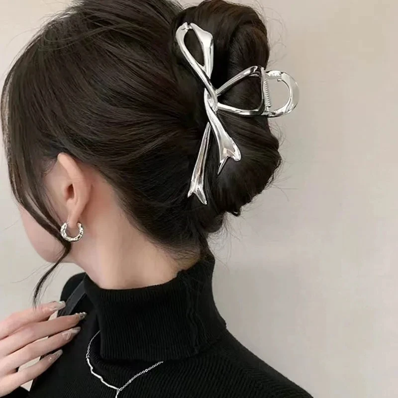 Exquisite Ribbon Bow Hair Jewelry Fashion Metal Hair Claw Clip Barrettes Shark Clip Hairpin Headwear For Women Party Accessories