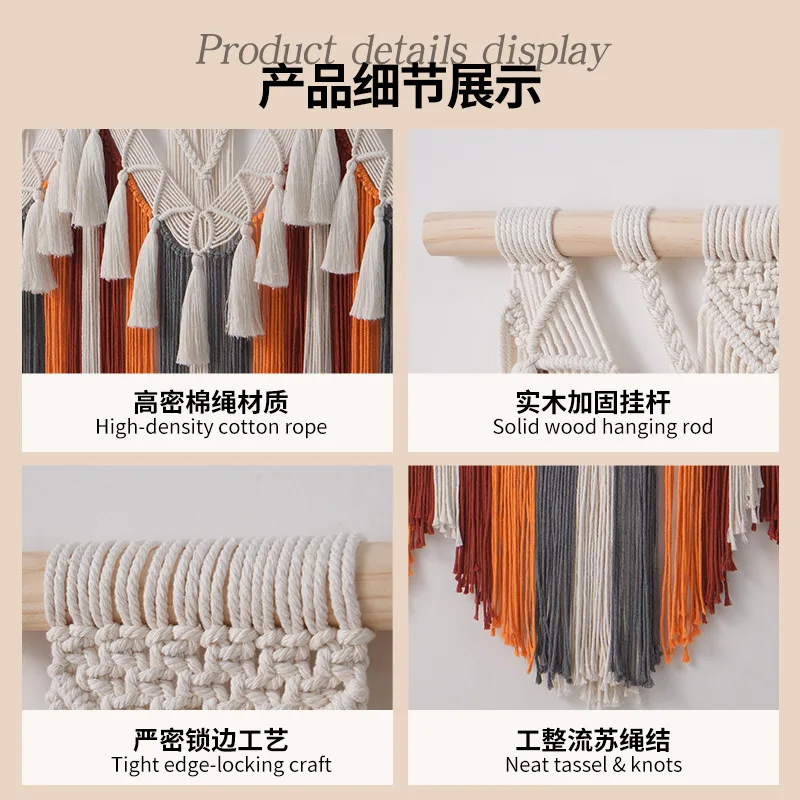 83x110cm Boho Color Block Tapestry Hand Woven Tassel Wall Hanging Bedroom Headboard Wall Decor Home Art Ornament