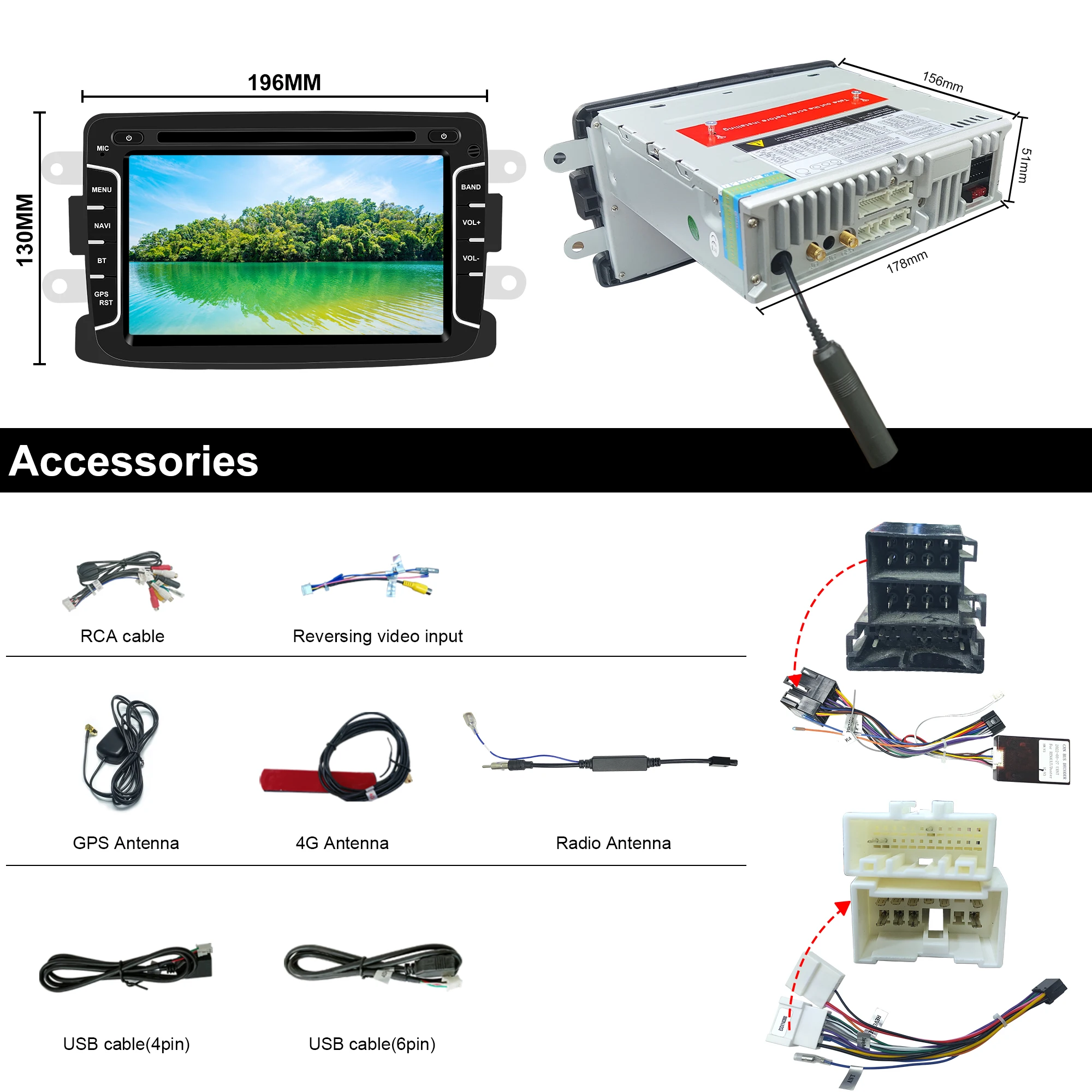 

Android Car radio for Dacia Duster Renault Logan Sandero stereo Screen Carplay Android Auto, GPS Navigation, FM, Bluetooth, SWC