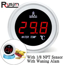 HD 2” 52mm Water Temp Temperature Gauge 0-120℃ Water Temperature Meter + 1/8 NPT coolant temperature sensor With Alarm