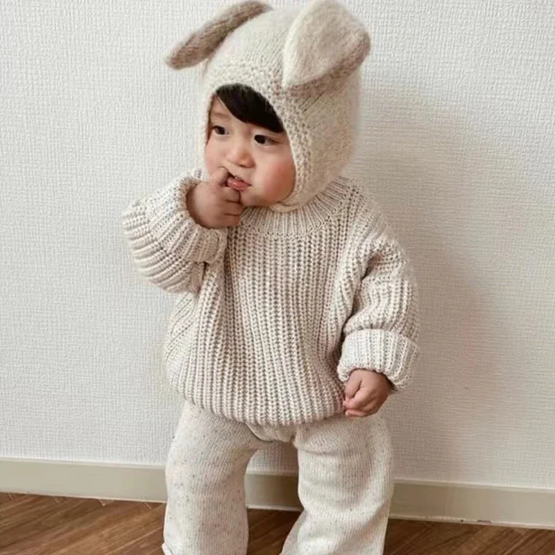 Newborn Cat Ears Hat Cartoon Animal Plush Rabbit Pullover Hat Autumn and Winter Children\'s Warm Merino Wool Kawaii Beanie Hat