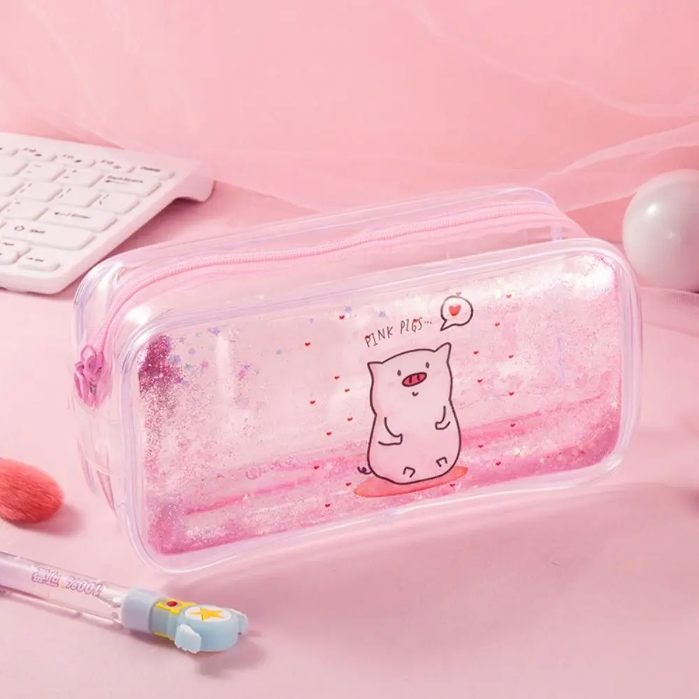 Lindo bolso de lápices de PVC de dibujos animados de gran capacidad estuche de lápices bolsa de cosméticos de lentejuelas