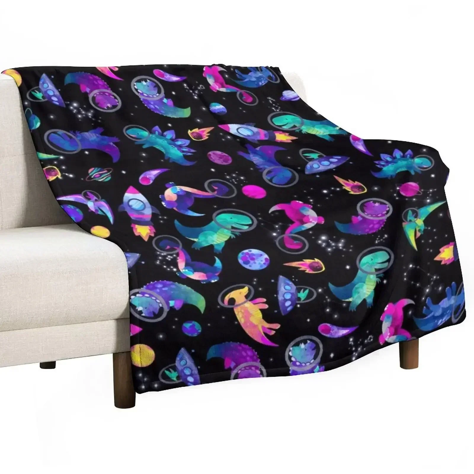 

Space Dinosaur Astronauts Watercolor Pink Purple Pattern Throw Blanket Summer Blankets For Bed Blankets