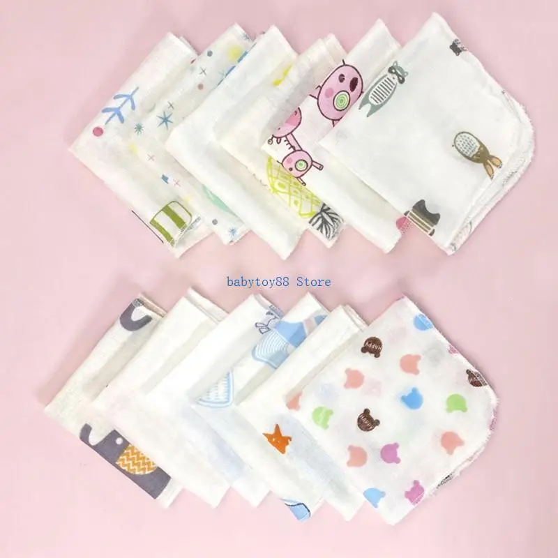 Y4UD – ensemble gants toilette pour bébé, 10 pièces, 20x20cm, imprimé dessin animé mignon, Double couche gaze,