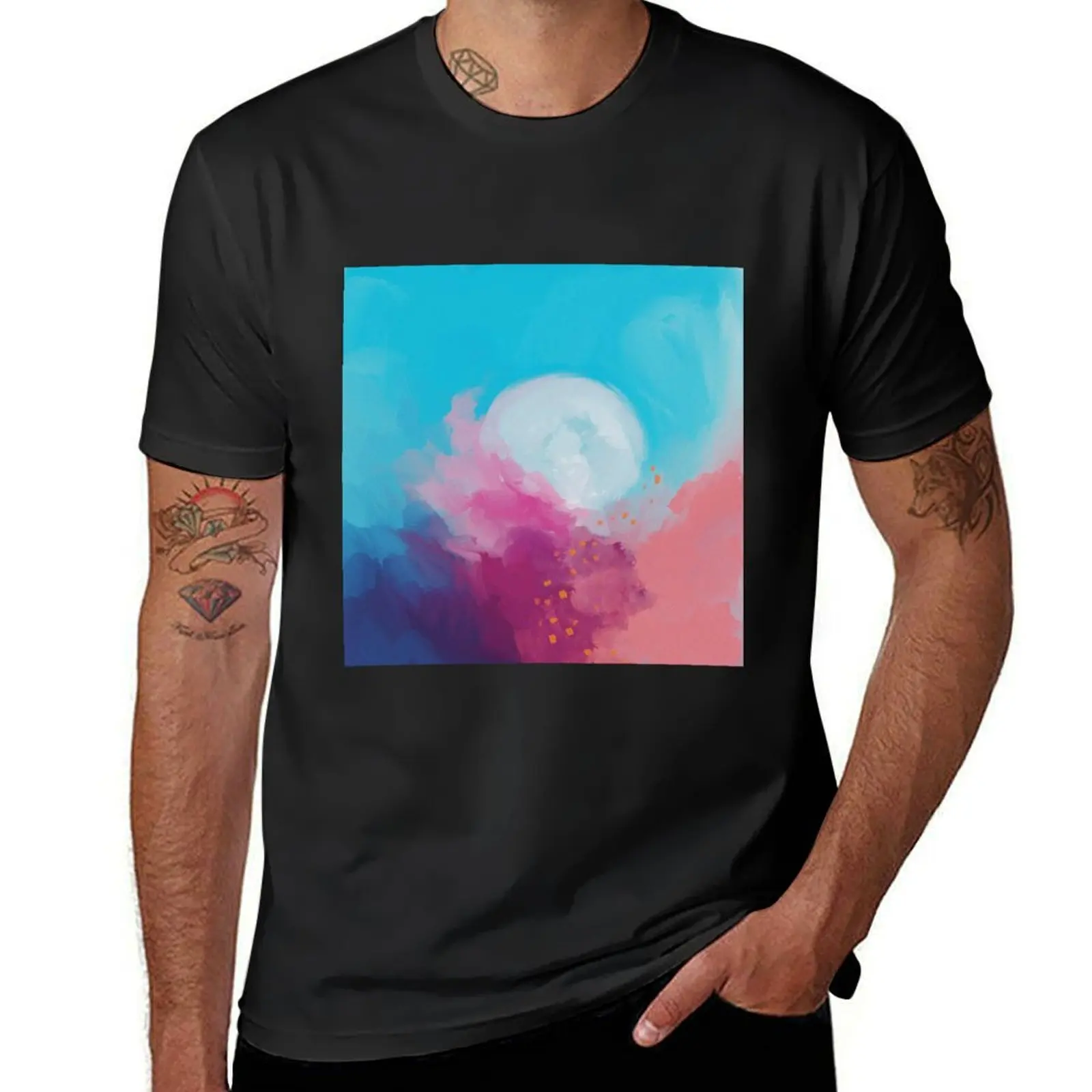 Abstract Dreamy Full Moon - Pink Blue Painting by Morgan Harper Nichols T-Shirt aesthetic clothes tops plus sizes t shirt men