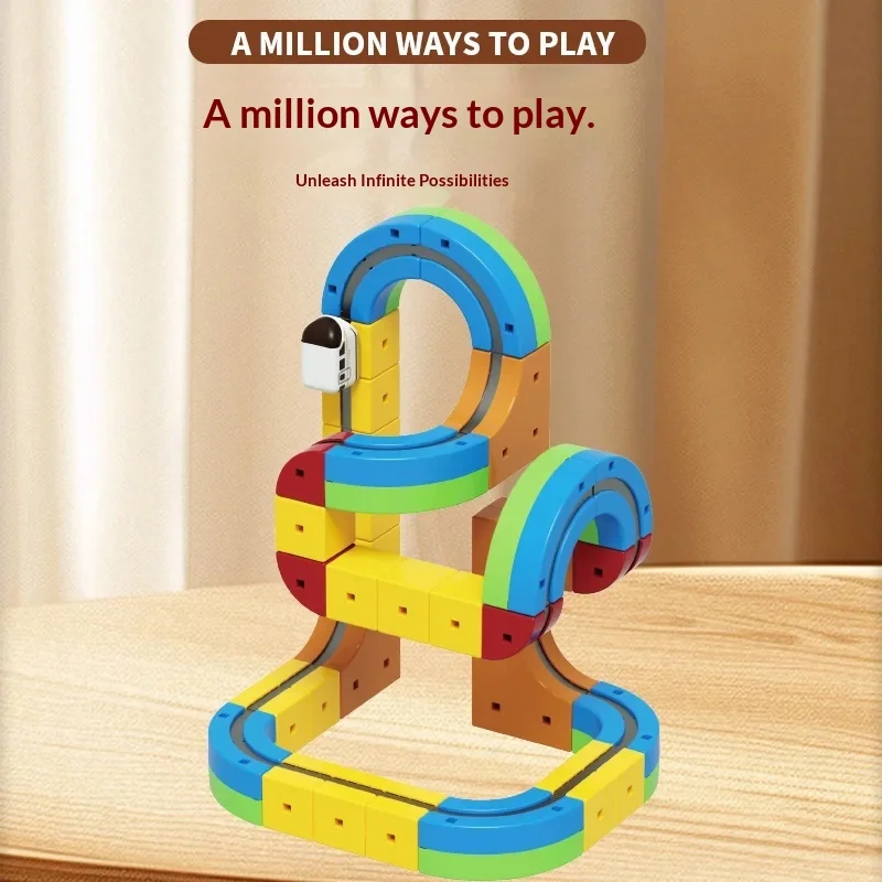 DIY Magnetic Levitation Track Car Building Kit STEM Learning Toy Large Particle Blocks Railed Vehicle Assembly Model Creative