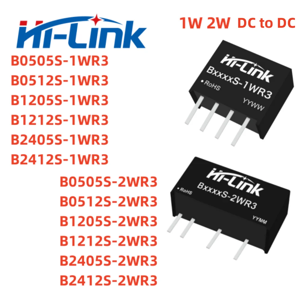 Hi-link 5V 12V 1W 2W Output B0505 B0512 DC DC Isolation High-effciency Mini Adjustable Power Module Transformer Power Supply