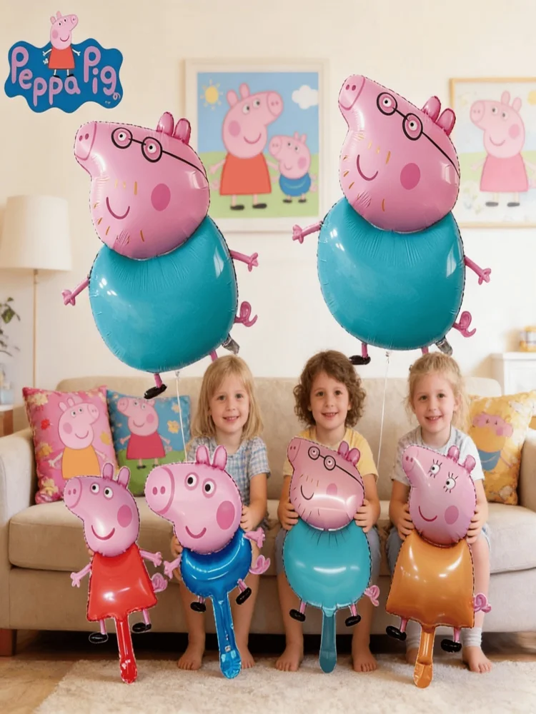 Ensemble de ballons en aluminium, 6 pièces, thème Peppa Pig, personnage de papa, pour fête, anniversaire, Festival, décoration