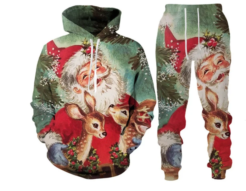New 3D Printing Couple Christmas Fashion Men Women Tracksuits Crewneck Hoodies+pants Plus Size S-7XL Men Clothing