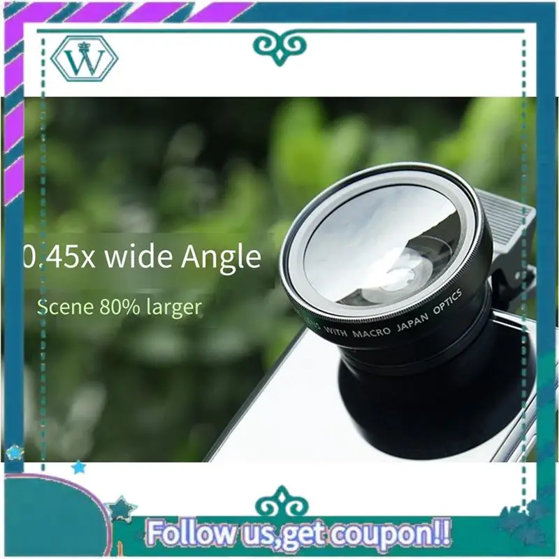 A75Q-Phone Camera Lens 0.45X Ultra Wide Angle + 12.5X Macro Lens Universal Clip-On Camera Lens For Most Smartphones