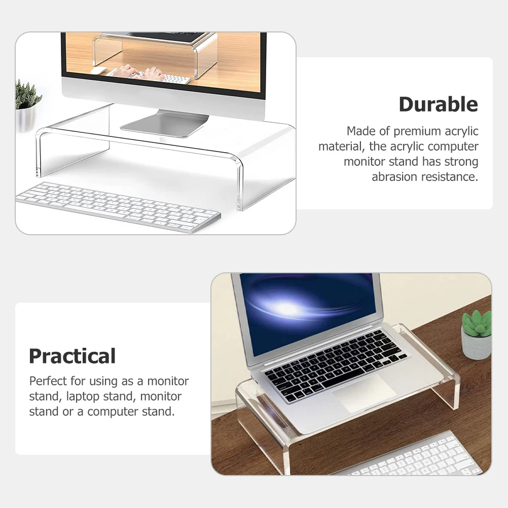 Supporto per monitor in acrilico Riser trasparente per computer portatile Organizzatore da tavolo Design ergonomico Uso per studio domestico per ufficio