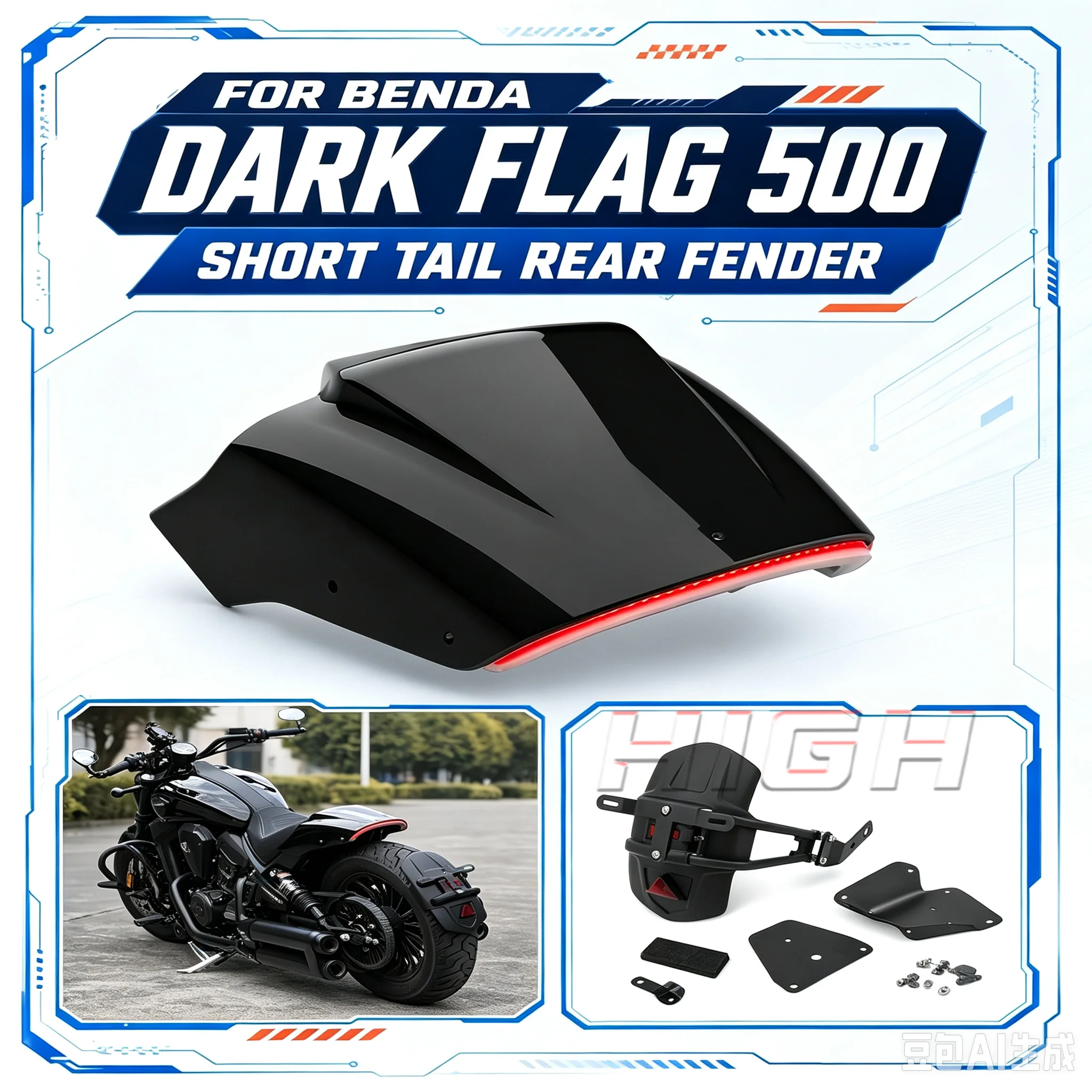 FOR BENDA DARK FLAG 500 Tail Tidy Assembly Rear Mudguard Shield License Plate Holder