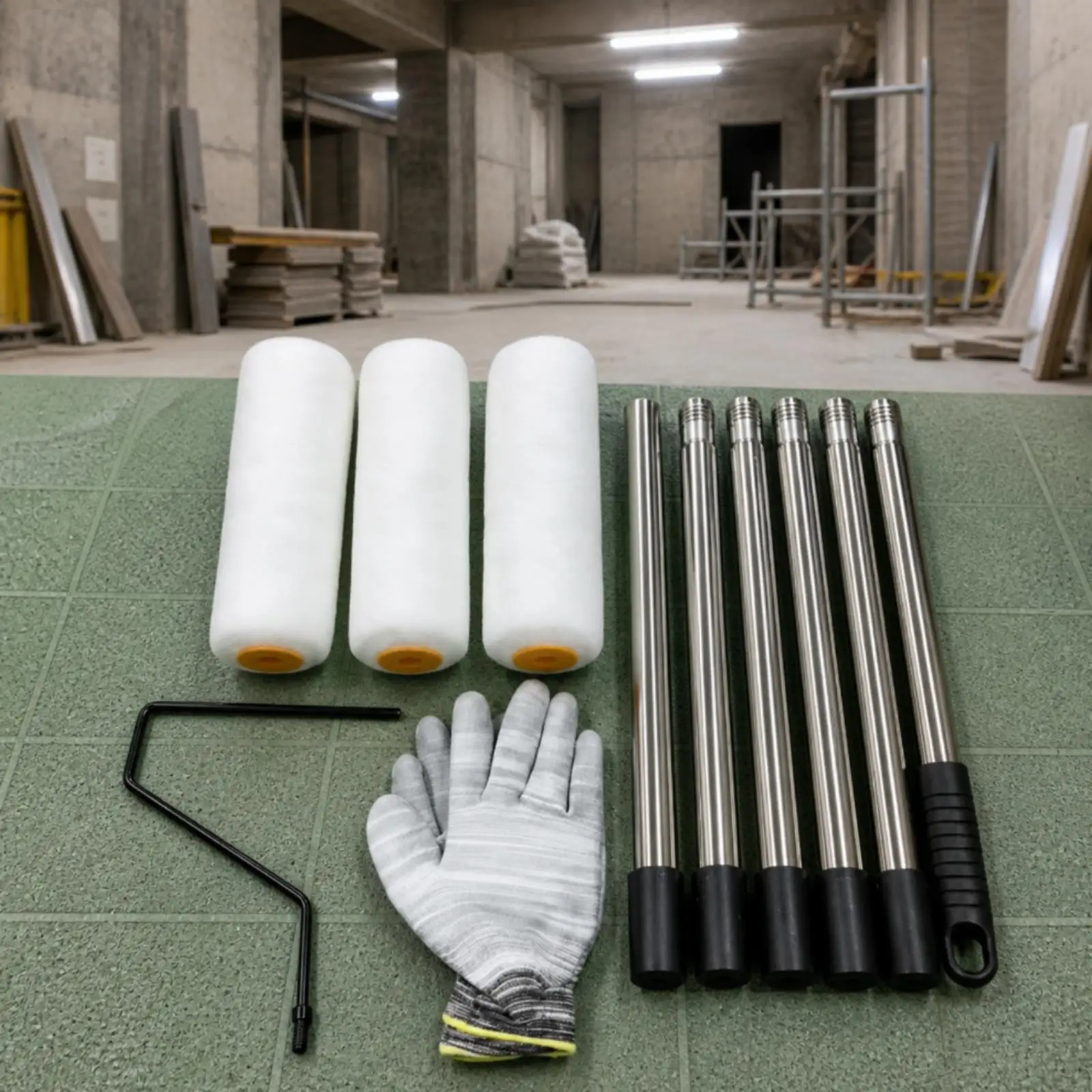 Epoxy Floor Coating Roller Kit with Adjustable Stainless Steel Handle for Self Leveling Compound on Concrete Surfaces