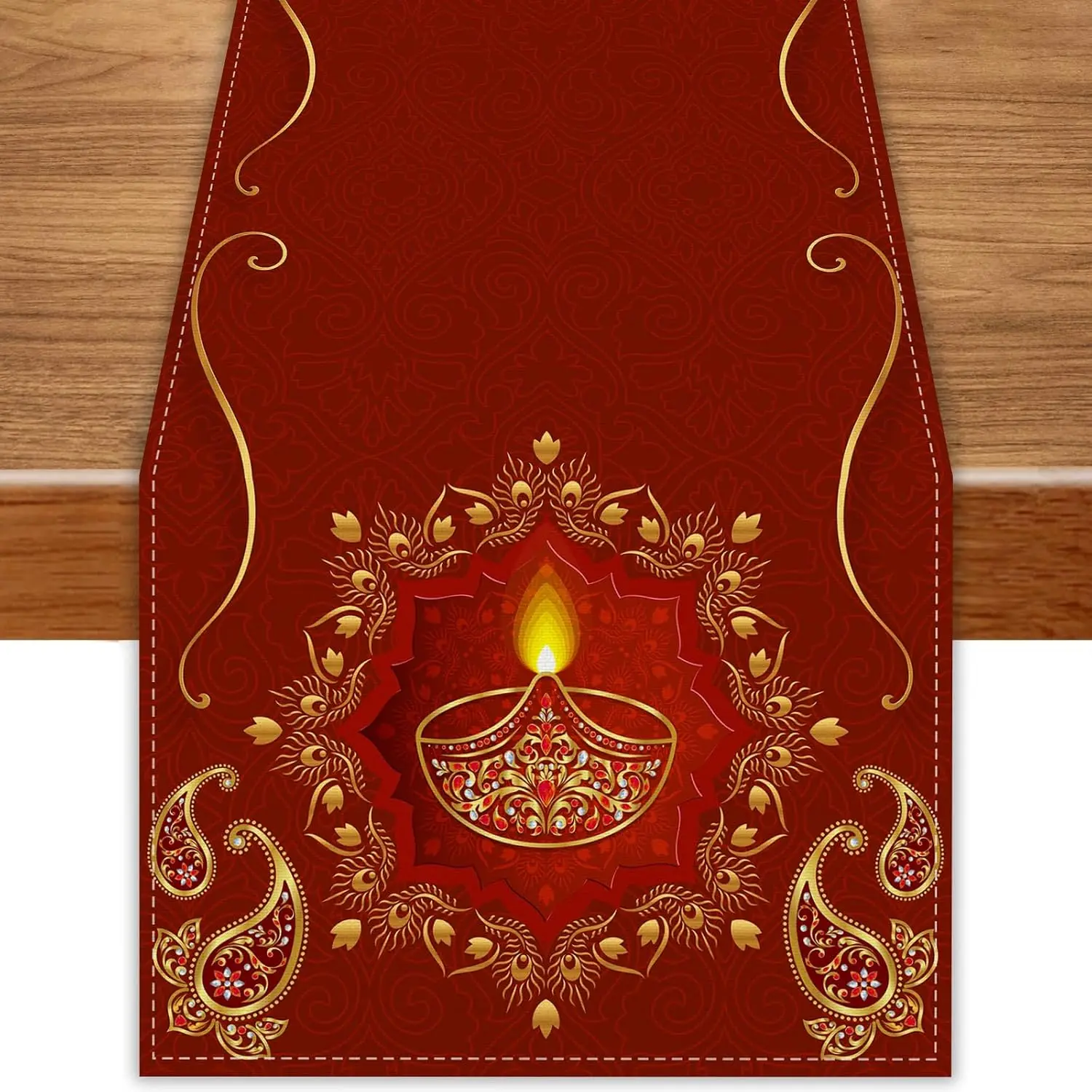 Happy Diwali Linen Table Runner Holiday Party Decor Reusable Festival of Lights Kitchen Dining Table Runner Diwali Decorations