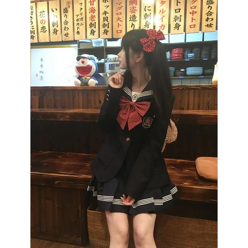 

Japan School Uniform Plus Size Jk Suit Red Tie Black Basic Sailor Uniform Women Long Sleeve Suit