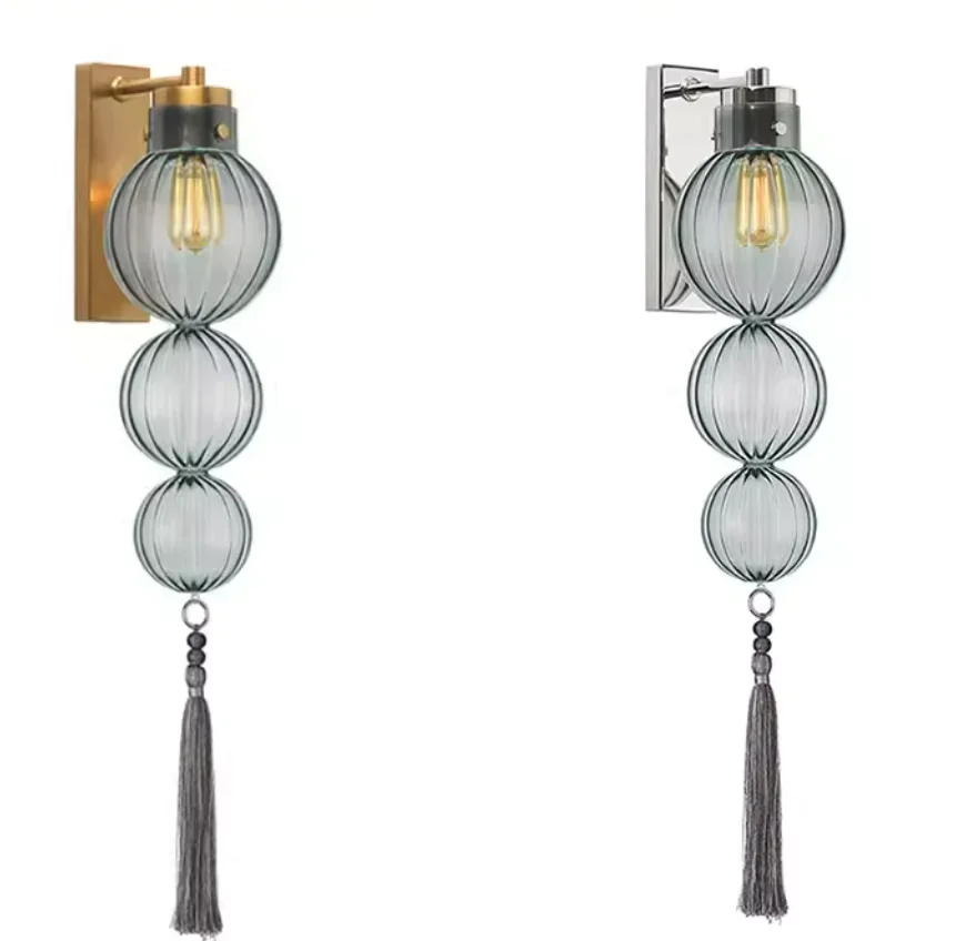 Modern Nordic Glass Wall Lamp All Copper Creative Gourd Lighting Model Room Living Room Dining Room Indoor Lighting Fixtures