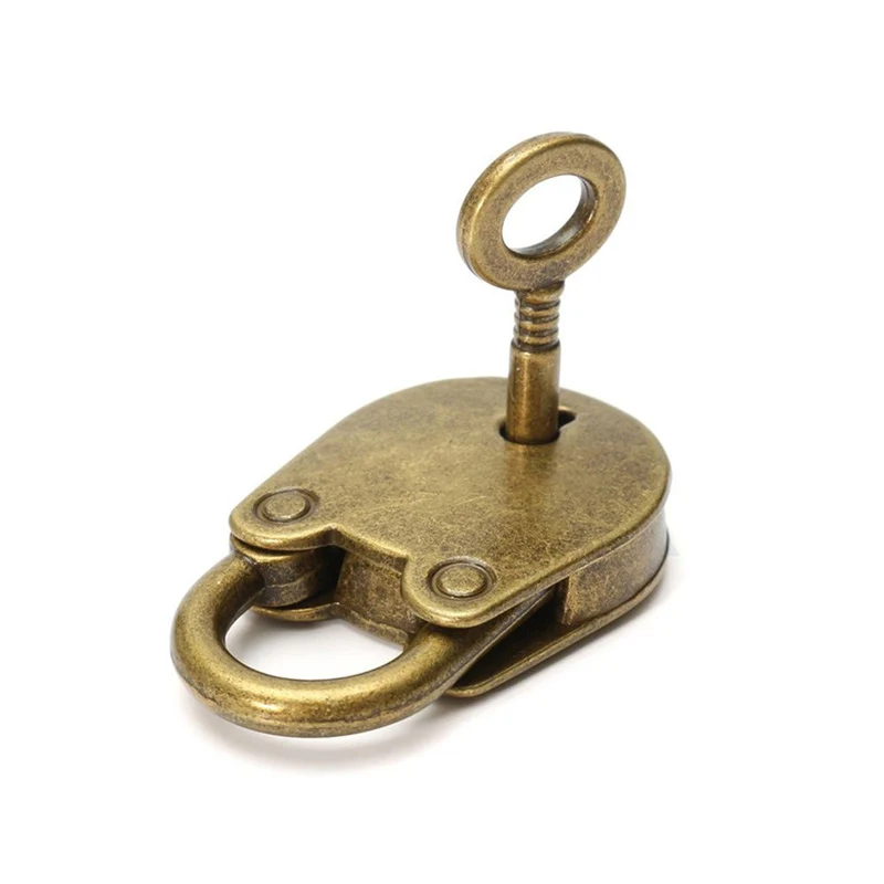 1Set Metal Vintage Mini Padlock Luggage Box Key Lock Antique Copper Plated Padlock Jewelry Chest Box Home Hardware Decoration