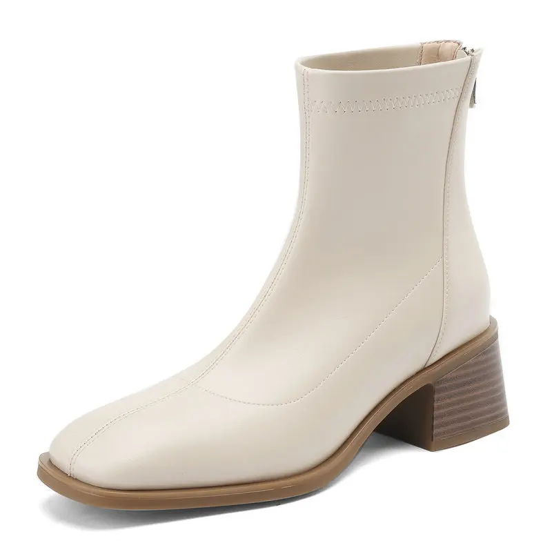 

Genuine Leather Office Ladies Casual Dress Ankle Boots 5cm High Heels Spring Autumn Shoes Woman Size 34-41