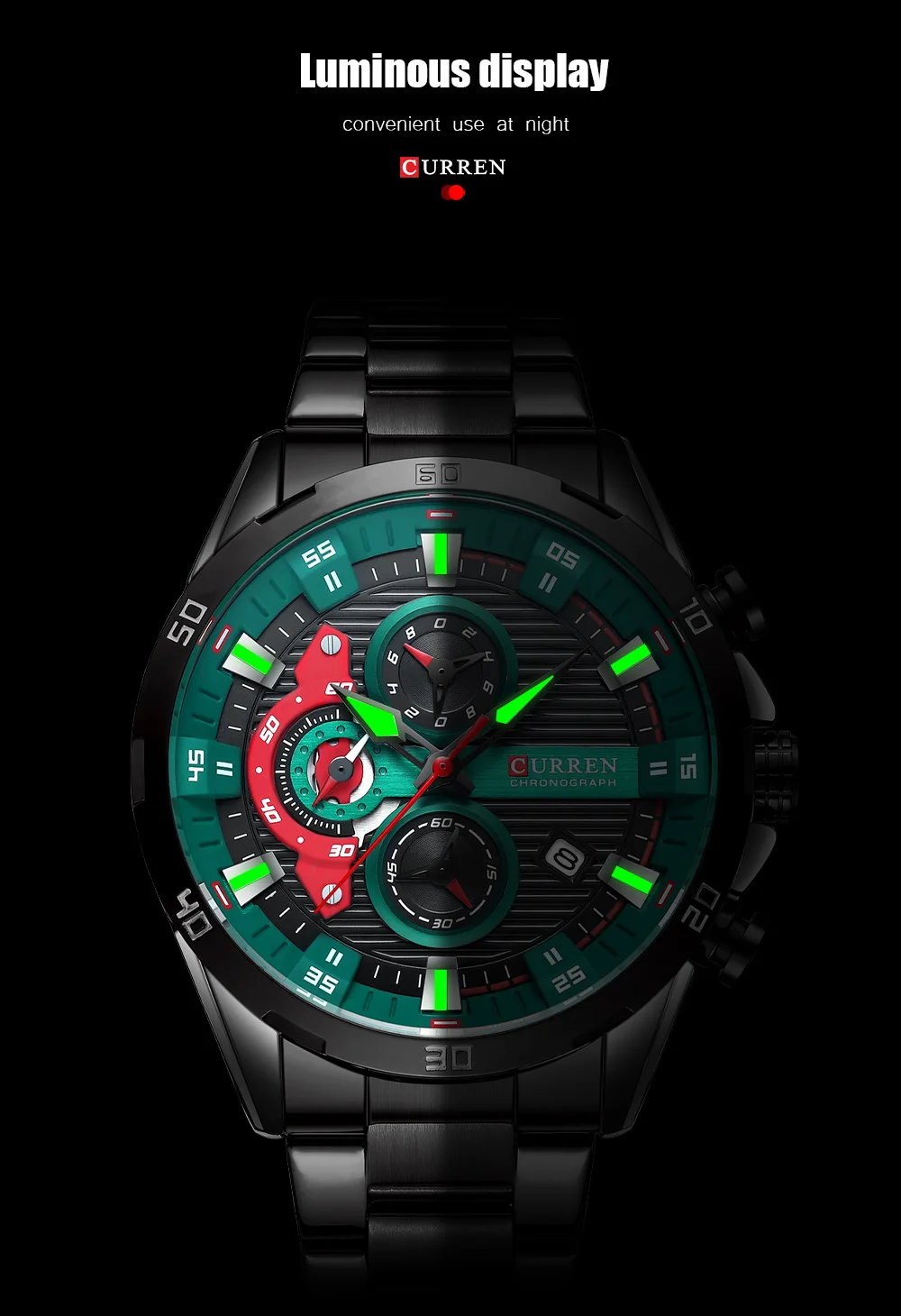 CURREN 8402 Herren Edelstahl-Uhr Kreatives Mode-Design Leuchtendes Zifferblatt mit Chronograph Freizeit-Luxus-Herrenuhr Reloj Hombre – Detail 10