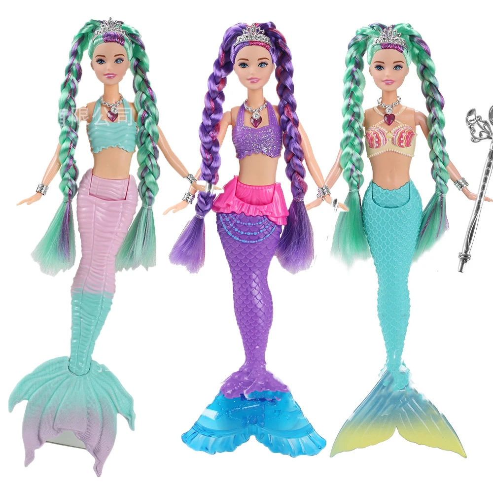 

30CM Colourful Mermaid Doll Long Braid Mermaid Doll With Lights Music Hand Joints Movable Doll Fish Tail Girl Children Toy Gift