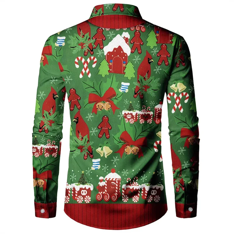 Christmas 2024 men's latest casual party soft and comfortable lapel long-sleeved suit printed versatile large size shirt