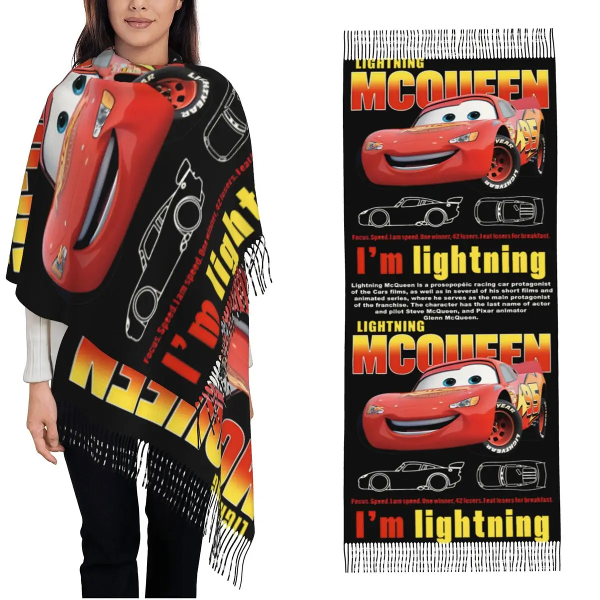 Vintage Cars Lightning McQueen Shawls Wraps for Women Winter Large Soft Scarf Life Is A Highway Pashminas Shawl Scarves