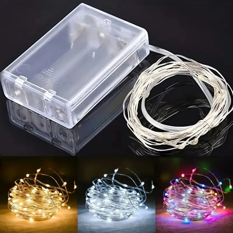Battery Power Fairy Lights Silver Wire Xmas String Lamp Outdoor Garden Wedding Holiday Lights for Christmas Wedding Party Decor