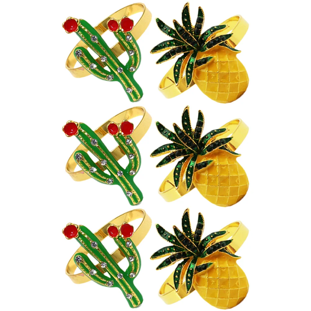 

6Pcs Pineapple Cactus Shaped Napkin Rings Decorative Dining Table Supply Party Favor Elegant Summer Gathering Napkin Rings