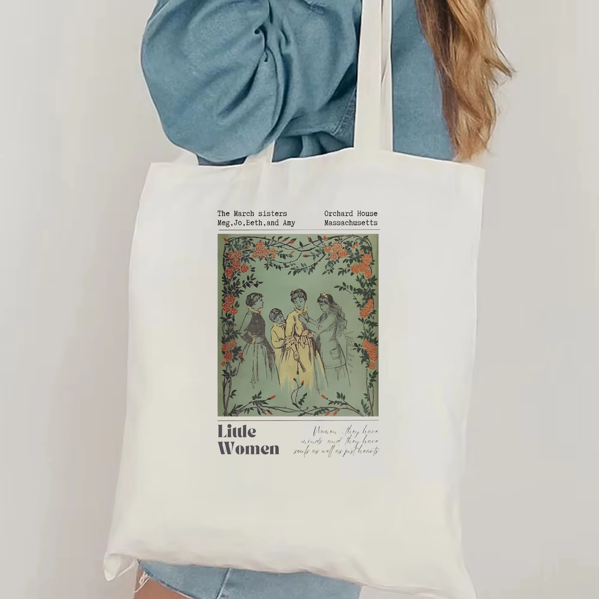 Little Women Jo March Wild flower Women\'s canvas tote bag Pressed Flower bag Light Academia Bookish Merch Cottage Core tote bag