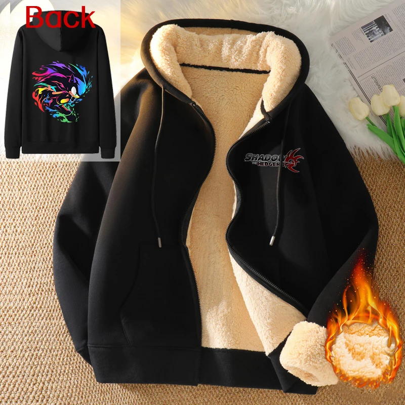 Sonics adulte polaire fermeture éclair à capuche hiver épaissir veste chaude hommes Anime imprimé vêtements mode manteau décontracté dessin animé vêtements 2025