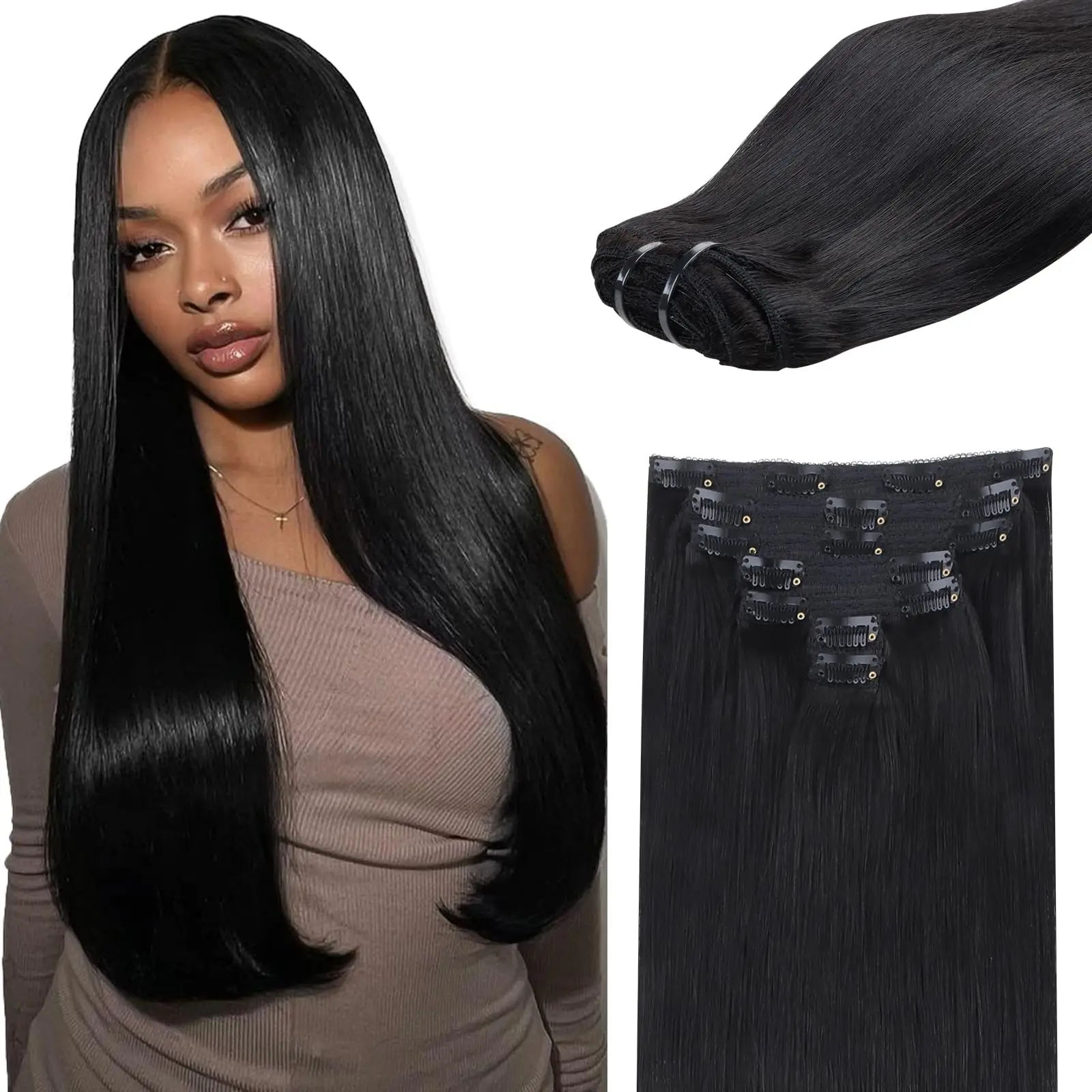 Clip In Hair Extensions Real Human Hair Straight 12 Inch 120g Natural Black Real Virgin Human Hair Clip Ins Real Human Hair