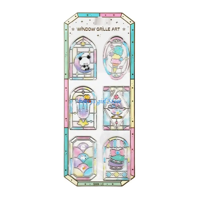 C7AB Embossed Stained Glass Window PVC Sticker for Kid Room Decoration and Journaling