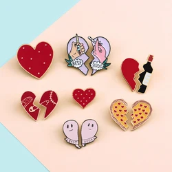2pcs/set Broken Heart Enamel Pins Creative Wine Pizza BEST BUDS Smoke Brooches Clothes Bag Lapel Pin Badge Lovers Friend Jewelry