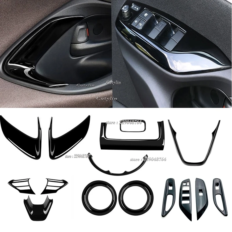 Für Toyota Yaris Cross 2020 2021 2022 2023 ABS Schwarz Auto Zubehör Fenster Schalter Dekoration Lenkrad Rahmen Abdeckung Trim