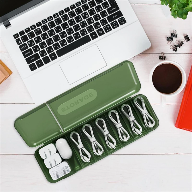Organizer Charger Cord Storage Box With 7 Compartments Reusable Data Cable Storage Case For Home Or Travel Cable Storage Box