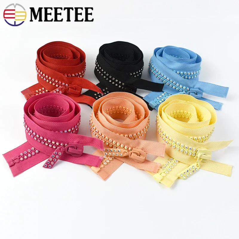 

1-4Pcs Meetee 10# Rhinestone Resin Zipper 60cm Open-End Zippers Clothes Closure Zip Decor Zips Repair Kit DIY Sewing Accessories